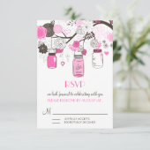 Carte RSVP de mariage Hot Pink Mason Jars (Debout devant)