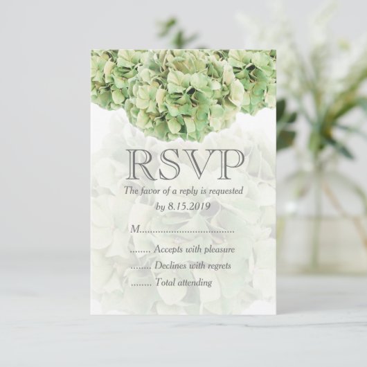 Carte RSVP de mariage Hydrangea verte (Debout devant)