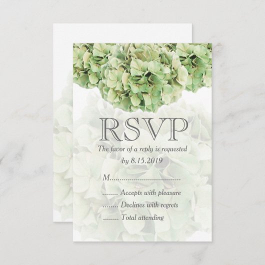 Carte RSVP de mariage Hydrangea verte (Devant / Derrière)