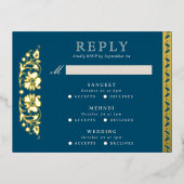 Carte RSVP de mariage indien Lotus Flower Multi Ev (Recto)