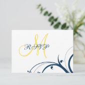 Carte RSVP de mariage initiale Jaune, Bleu Frotles (Debout devant)