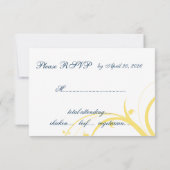 Carte RSVP de mariage initiale Jaune, Bleu Frotles (Dos)