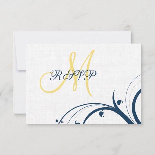 Carte RSVP de mariage initiale Jaune, Bleu Frotles (Devant)
