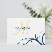 Carte RSVP de mariage initiale Jaune, Bleu Frotles (Debout devant)