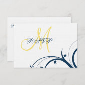 Carte RSVP de mariage initiale Jaune, Bleu Frotles (Devant / Derrière)
