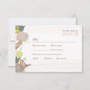 Carte RSVP de mariage Jardin Floral aux oiseaux ro