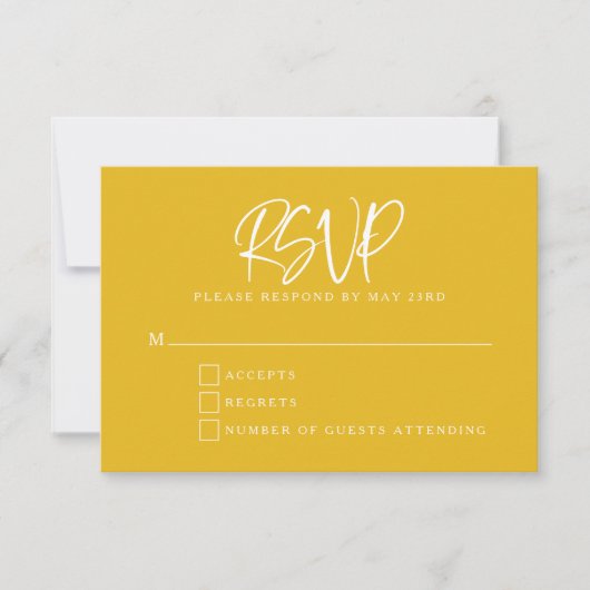 Carte RSVP de mariage Jaune moderne Script (Devant)