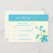 Carte RSVP de mariage jaune turquoise feuille d'ér (Devant / Derrière)