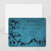 Carte RSVP de Mariage Lovebirds bleu (Devant / Derrière)