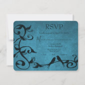 Carte RSVP de Mariage Lovebirds bleu (Devant)