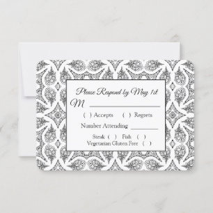 Carte RSVP de mariage Mandala noir et blanc