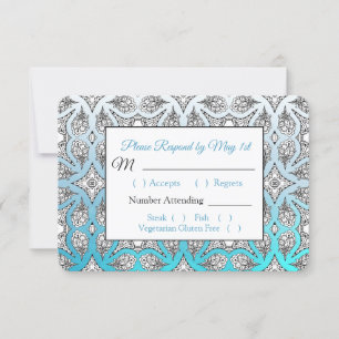 Carte RSVP de mariage Mandala noir et bleu