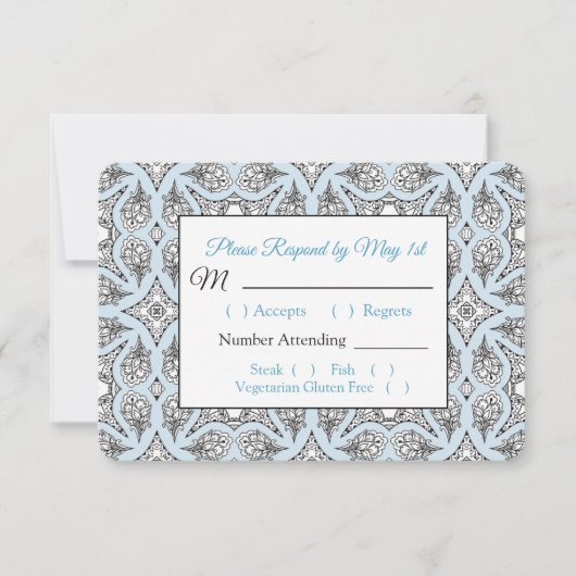 Carte RSVP de mariage Mandala noir et bleu (Devant)