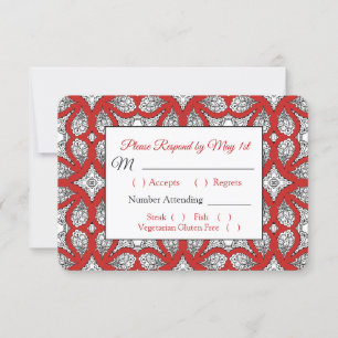 Carte RSVP de mariage Mandala noir et rouge
