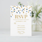 Carte RSVP de mariage Marine Blue Gold Confetti (Debout devant)