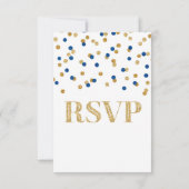 Carte RSVP de mariage Marine Blue Gold Confetti (Dos)