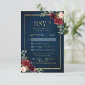 Carte RSVP de mariage Marine Floral Gold Frame de  (Debout devant)