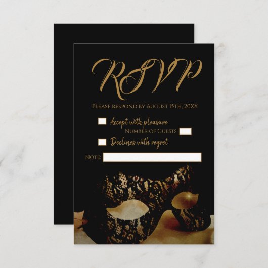 Carte RSVP de mariage Masque d'or (Devant / Derrière)