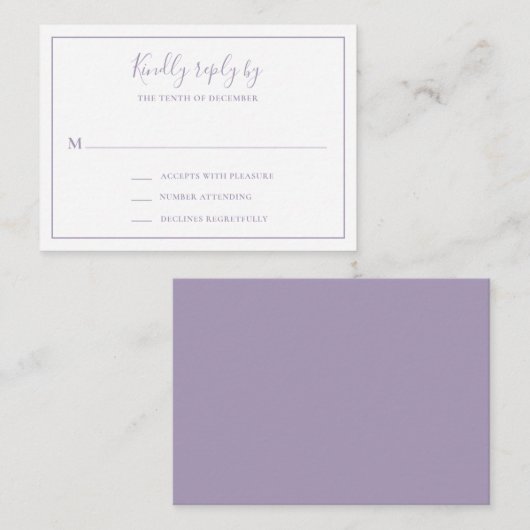 Carte RSVP de mariage mini violet Dusty traditionn (Devant / Derrière)