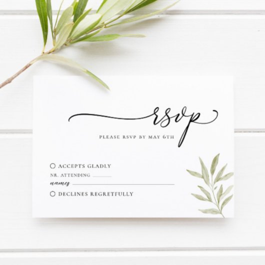 Carte RSVP de mariage minimal à la branche d'olivi