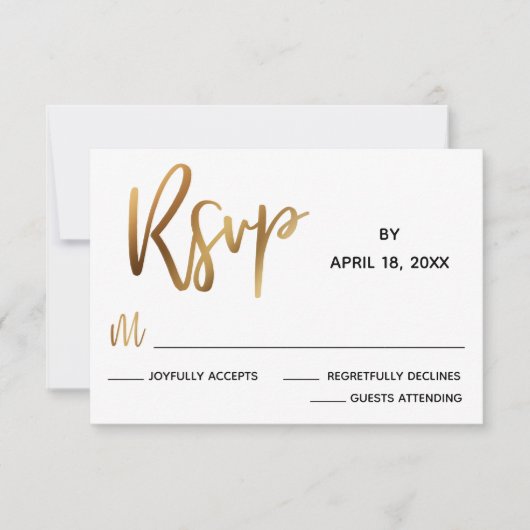 Carte RSVP de mariage minimal de typographie or Fa (Devant)