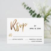 Carte RSVP de mariage minimal de typographie or Fa (Debout devant)