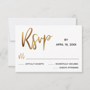 Carte RSVP de mariage minimal de typographie or Fa
