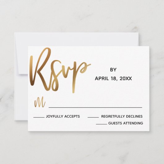 Carte RSVP de mariage minimal de typographie or Fa (Devant)
