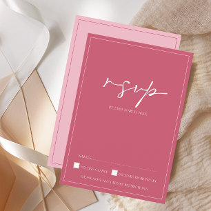 Carte RSVP de mariage minimal en rose magenta