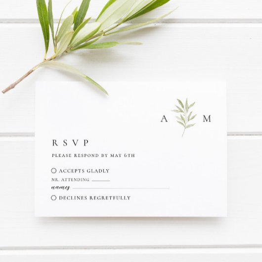 Carte RSVP de mariage minimal pour monogramme d'ol