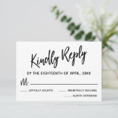 Carte RSVP de mariage minimale en noir et blanc (Debout devant)