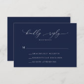 Carte RSVP de mariage minimaliste bleu marine (Devant / Derrière)