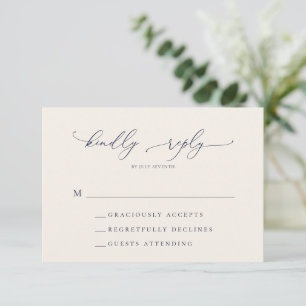 Carte RSVP de mariage minimaliste bleu marine et c