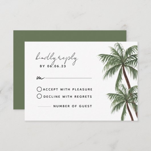 Carte RSVP de mariage minimaliste Palm Trees (Devant / Derrière)
