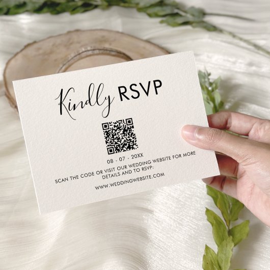Carte RSVP de mariage minimaliste QR