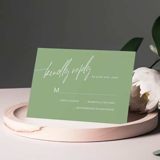 Carte RSVP de mariage minimaliste Sage Green