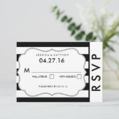 Carte RSVP de mariage moderne en bande noire et bl (Debout devant)