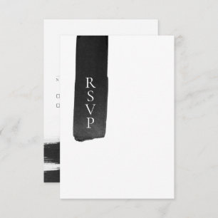 Carte RSVP de mariage moderne noir + encre blanche