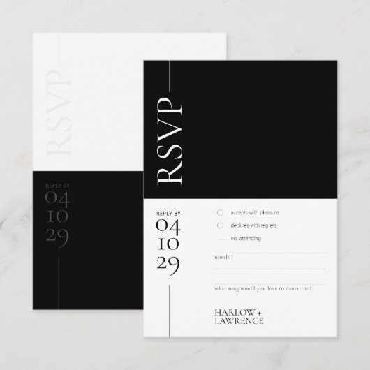 Carte RSVP de mariage moderne noir et blanc (Devant / Derrière)