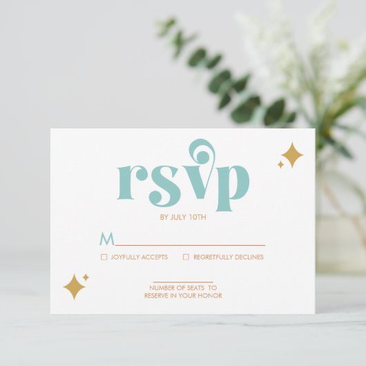 Carte RSVP de mariage moderne Retro Beachy Palette (Debout devant)