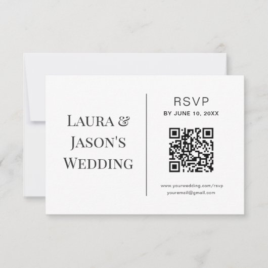 Carte RSVP de mariage modifiable avec code QR (Devant)