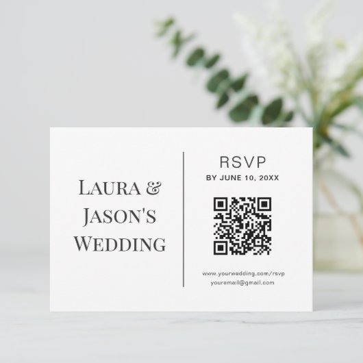 Carte RSVP de mariage modifiable avec code QR (Debout devant)