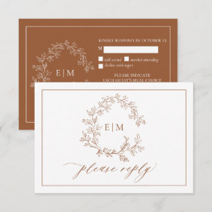 Carte RSVP de mariage Monogramme de crête feuillue