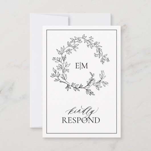 Carte RSVP de mariage Monogramme de crête noire bl (Devant)