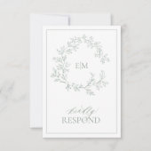 Carte RSVP de mariage Monogramme de crête verte Sa (Devant)