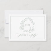 Carte RSVP de mariage Monogramme de crête verte Sa (Devant)
