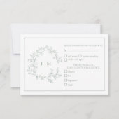 Carte RSVP de mariage Monogramme de crête verte Sa (Dos)