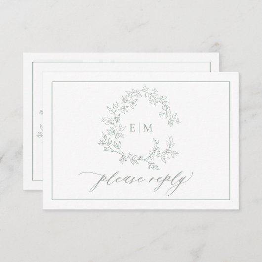 Carte RSVP de mariage Monogramme de crête verte Sa (Devant / Derrière)