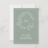 Carte RSVP de mariage Monogramme de crête verte Sa (Devant)