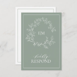 Carte RSVP de mariage Monogramme de crête verte Sa